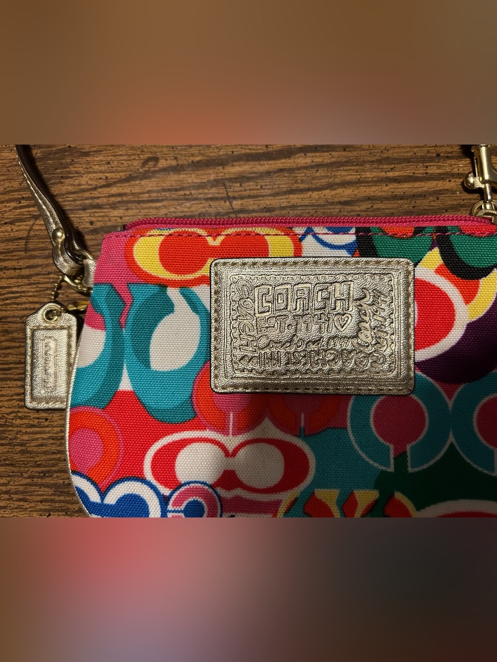 Coach Poppy Multicolor Graphic Wristlet with Gold - Picture 2 of 5